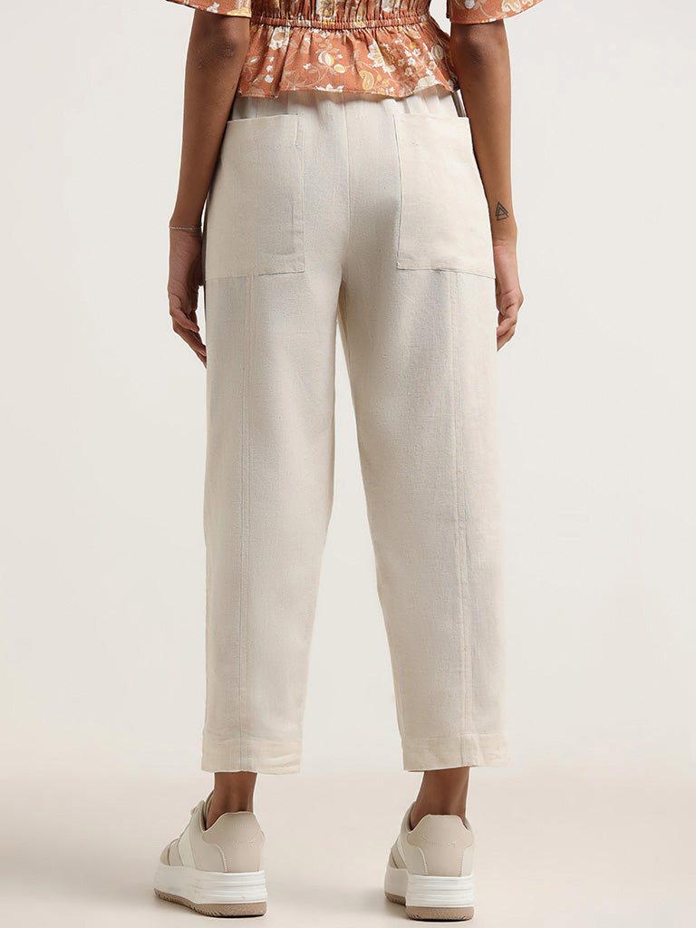 White Shirt with Beige High Waisted Pants | Sumissura